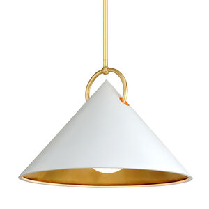 Charm 1 Light 30 inch White and Gold Leaf Pendant Ceiling Light
