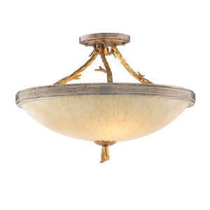 Parc Royale 3 Light 19.25 inch Gold And Silver Leaf Semi-Flush Ceiling Light