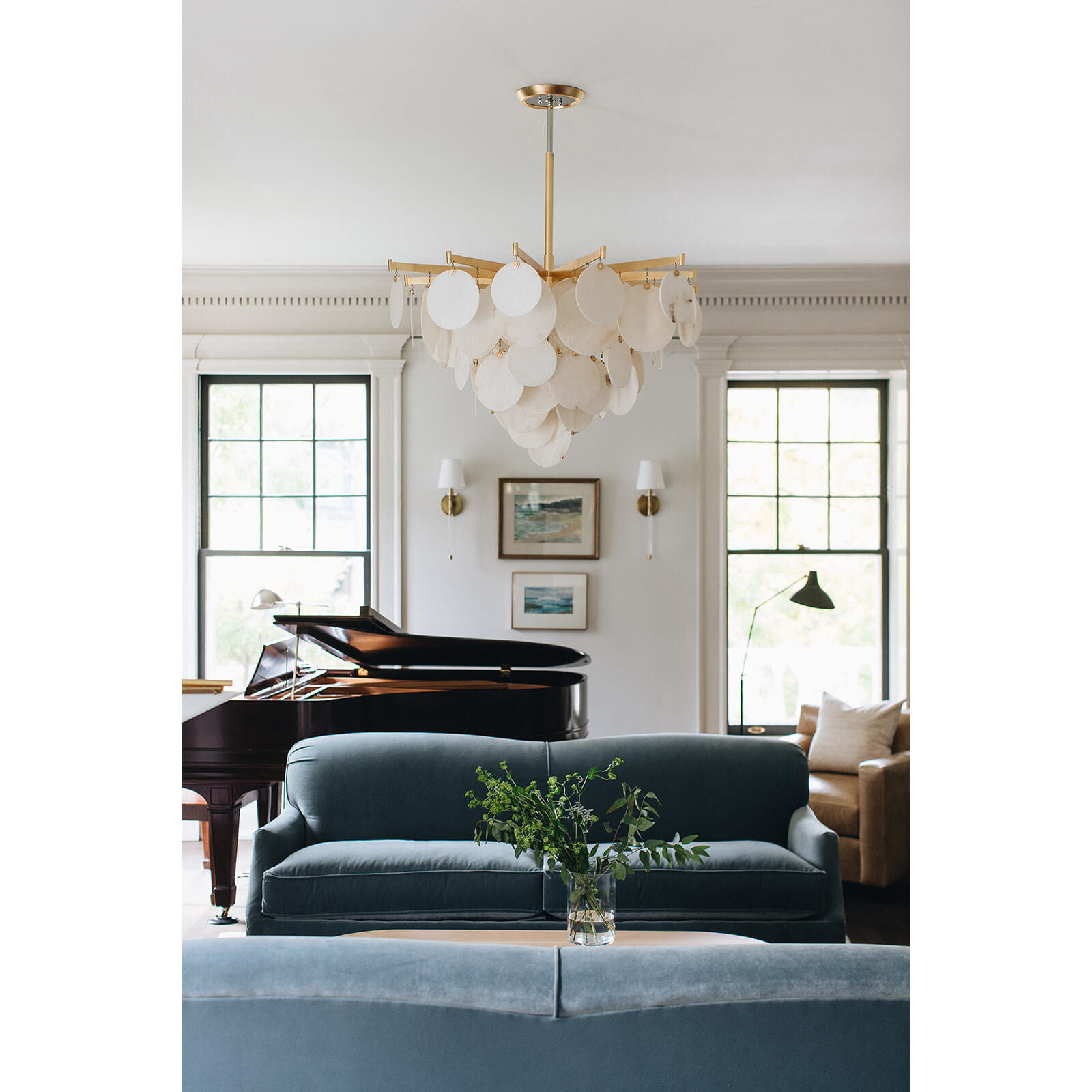 Serenity 1 Light 40 inch Gold Leaf and Polished Stainless Chandelier Ceiling Light