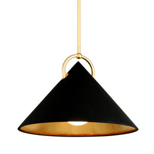 Charm 1 Light 23 inch Black and Gold Leaf Pendant Ceiling Light