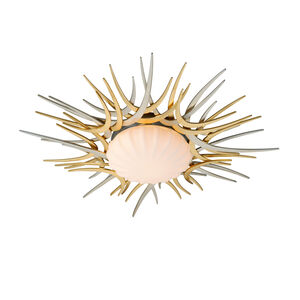 Helios LED 27 inch Silver and Gold Leaf Flush Mount Ceiling Light