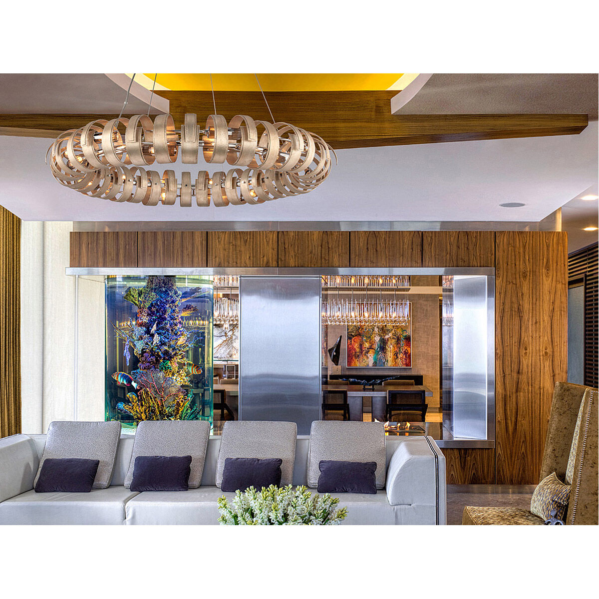 Recoil 14 Light 48.5 inch Textured Silver Leaf Pendant Ceiling Light