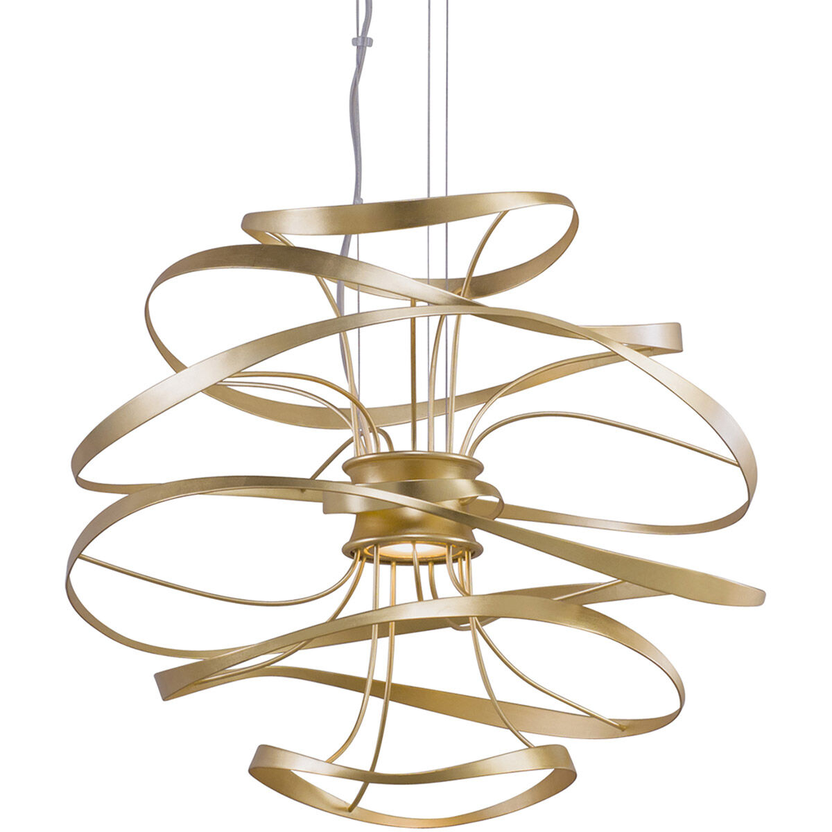 Calligraphy LED 26 inch Gold Leaf with Polished Stainless Accents Pendant Ceiling Light in 24.00