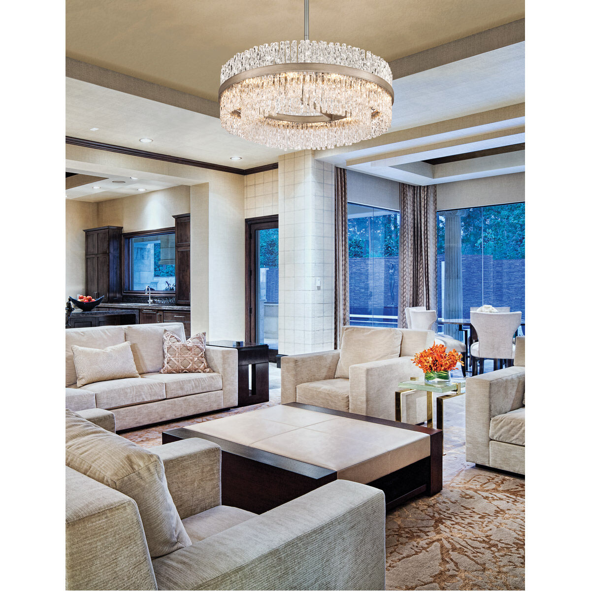 Chime 8 Light 26.75 inch Silver Leaf with Polished Stainless Accents Pendant Ceiling Light in 10.88