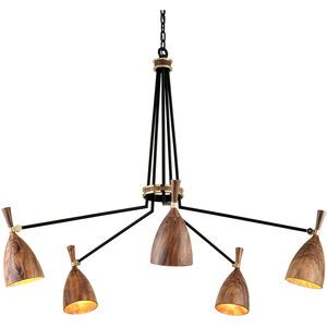 Utopia 5 Light 52.75 inch Soft Black and Polished Brass Chandelier Ceiling Light