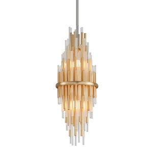 Theory LED 8 inch Gold Leaf with Polished Stainless Pendant Ceiling Light