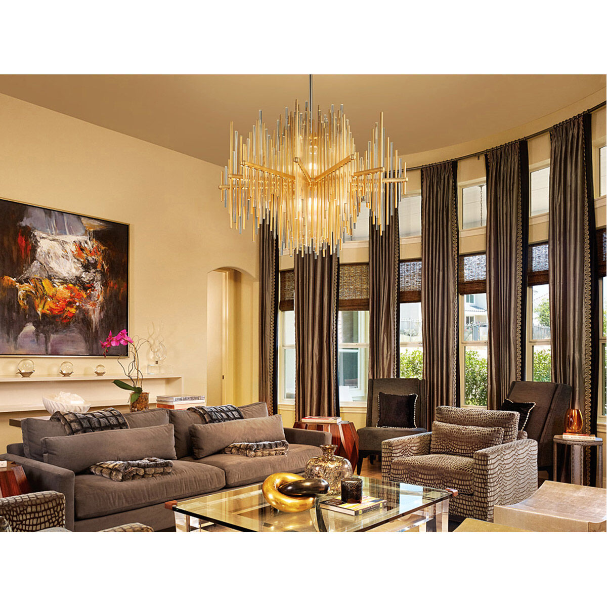 Theory LED 40 inch Gold Leaf with Polished Stainless Pendant Ceiling Light