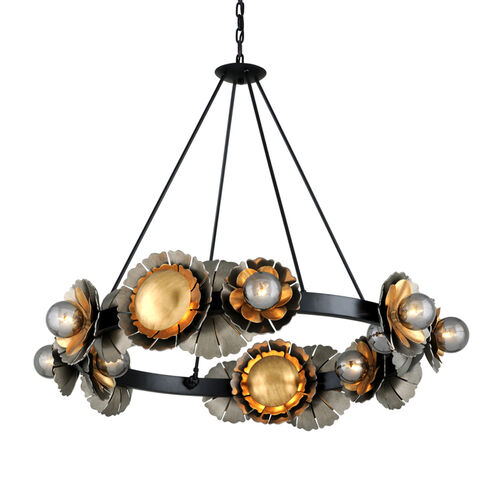 Magic Garden 16 Light 47 inch Black Graphite and Bronze Leaf Chandelier Ceiling Light