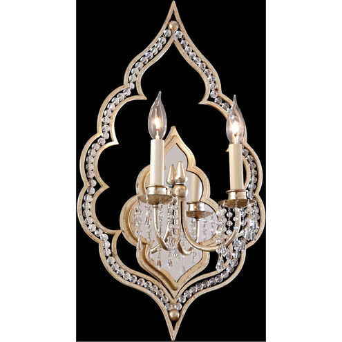 Bijoux 2 Light 14 inch Silver Leaf With Antique Mist Wall Sconce Wall Light